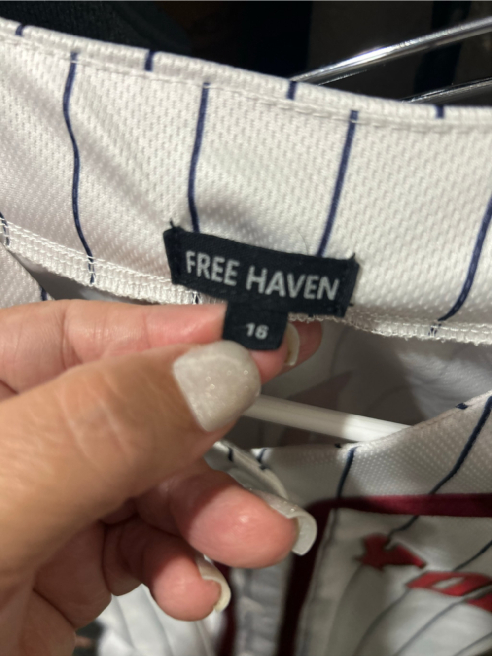 Boys Free Haven New York Baseball Jersey Size 16 White Blue Red - Picture 5 of 5